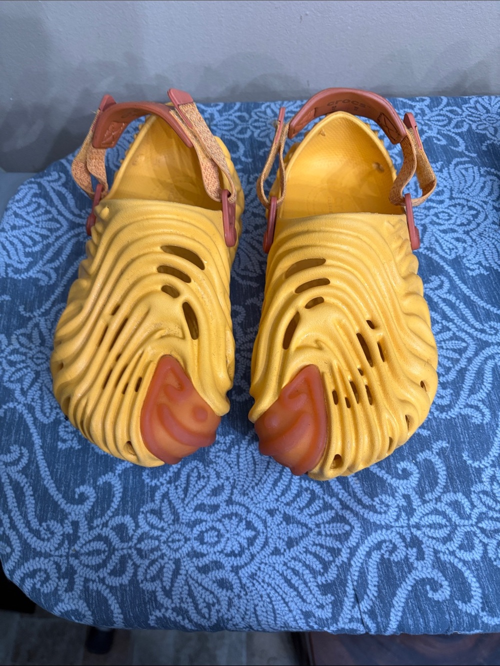 CROCS Kids Yellow Foam Sandal Clogs with Orange Accents